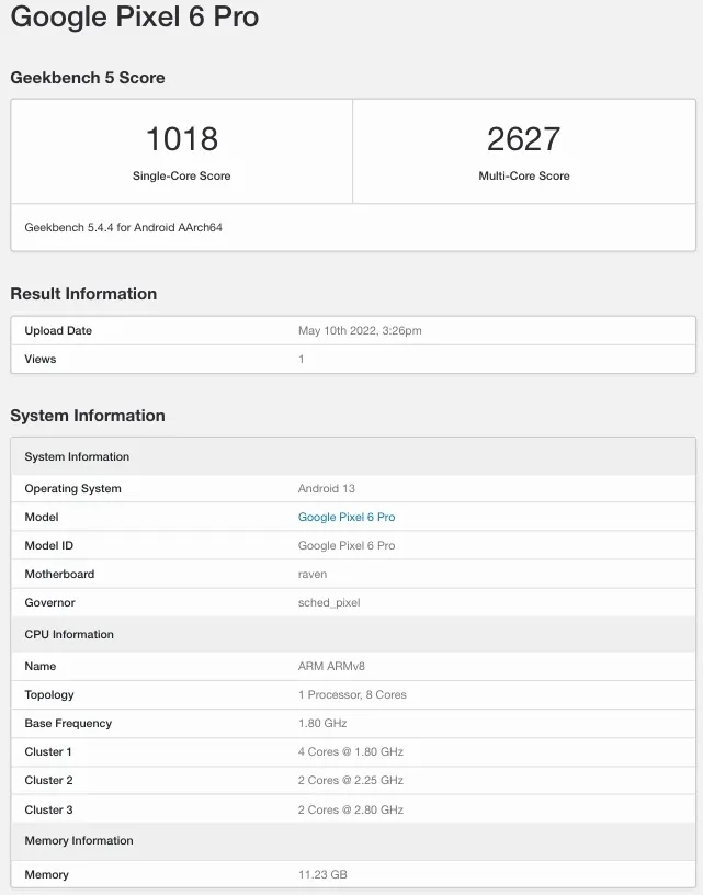 google pixel 6 pro spotted on geekbench with android 13