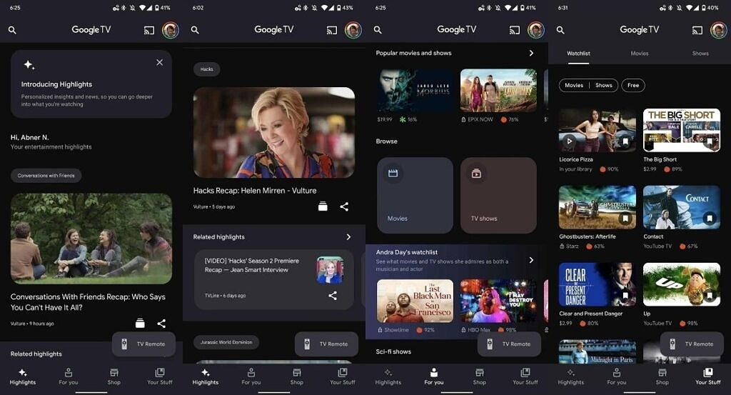 google tv adds a new "highlights" tab with the latest update