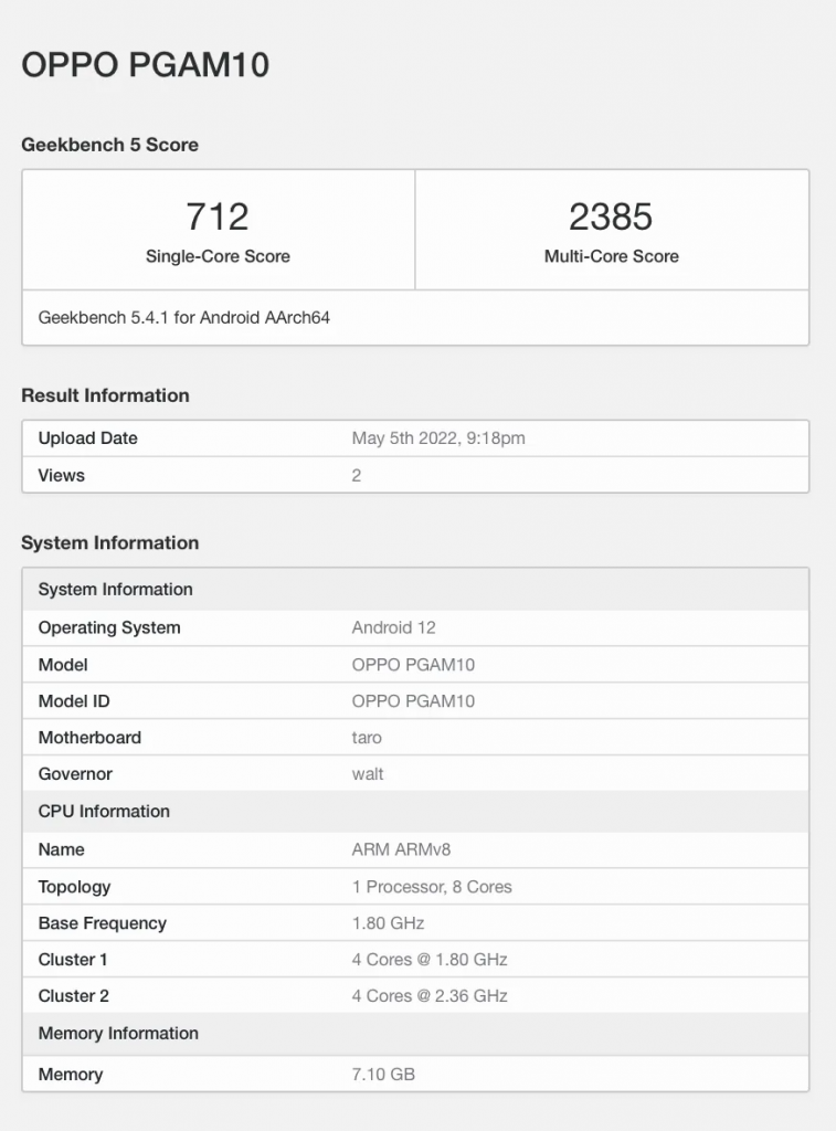 oppo reno 8 arrives on geekbench with snapdragon 7 gen 1 soc