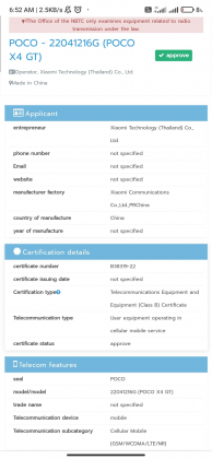 poco x4 gt bags multiple certifications, launch approaching