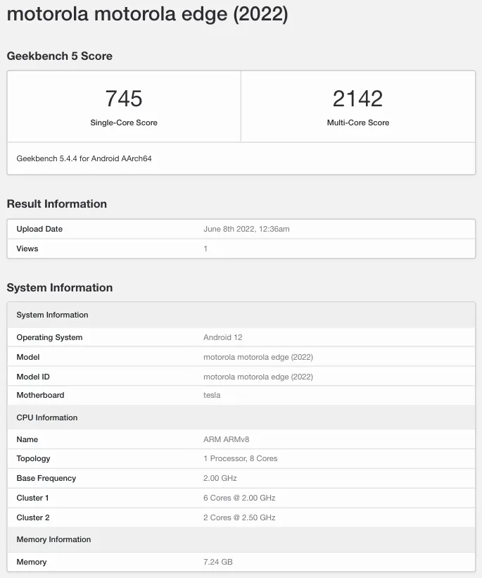 motorola edge (2022) appears on geekbench with dimensity 1050 soc