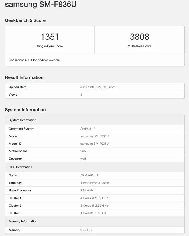 galaxy z fold 4 arrives on geekbench with snapdragon 8+ gen 1 soc