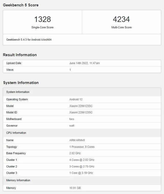xiaomi 12s appears on geekbench, confirms snapdragon 8+ gen 1 underneath