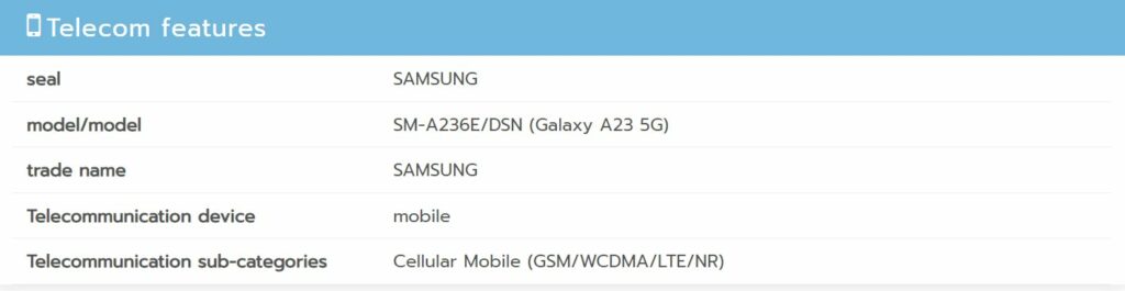 [update: surface on nbtc] galaxy a23 5g arrives on fcc, confirms 25w fast charging