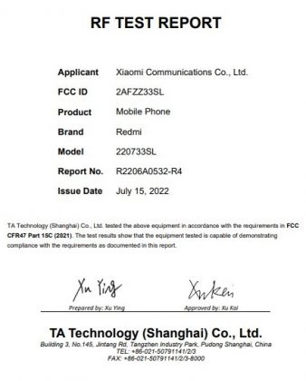 unknown redmi 220733sl arrives on fcc, confirms android 12