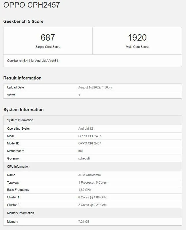 oppo reno 8z 5g hits geekbench with snapdragon 695 soc