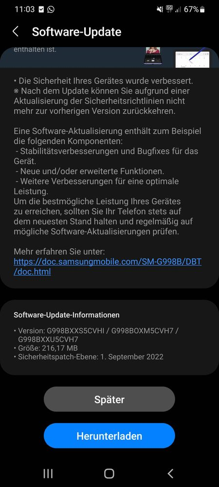 Galaxy S21 september 2022 security patch udpate