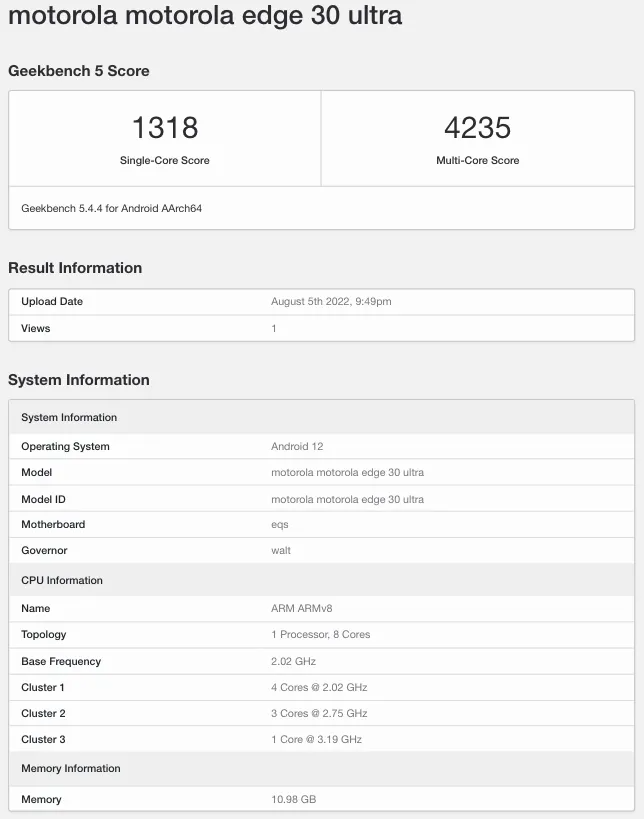 motorola edge 30 ultra arrives on geekbench with snapdragon 8+ gen1 soc