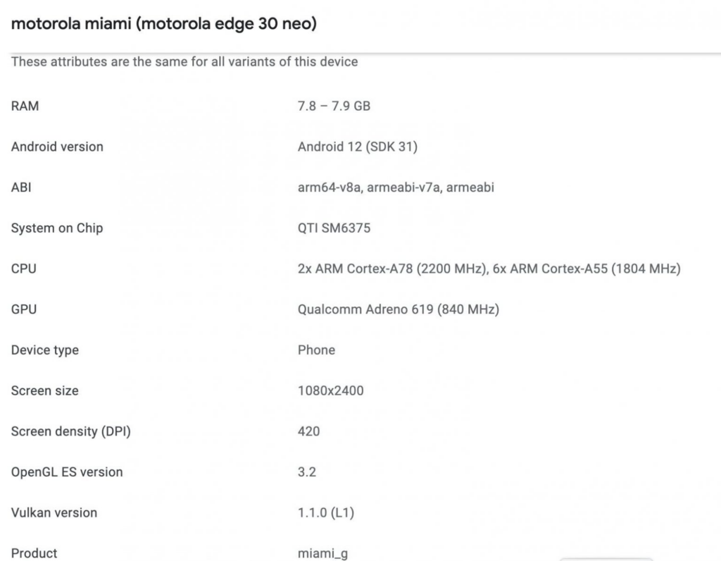 moto edge 30 neo appears on google play console with snapdragon 695 soc