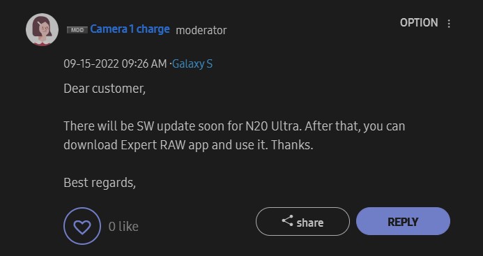 [update: a new update for the device will bring the app compatibility] samsung galaxy note 20 ultra will get the samsung expert raw app this month