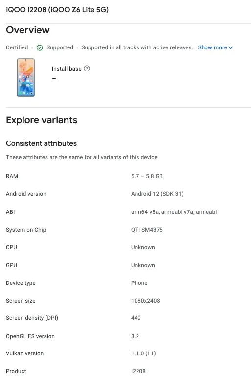 iqoo z6 lite 5g hits google play console with snapdragon 4 gen 1 soc