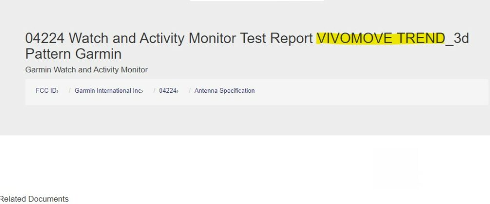 garmin vivomove trend surfaces on fcc bearing model number a04224