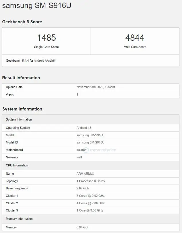 samsung galaxy s23+ us variant arrives on geekbench, confirms snapdragon 8 gen 2, an 8 gb ram, and android 13
