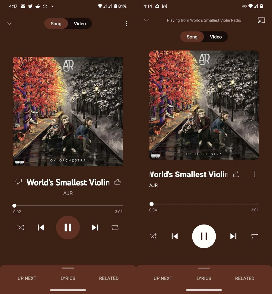 youtube music revamps the ‘now playing’ screen; hides dislike button!