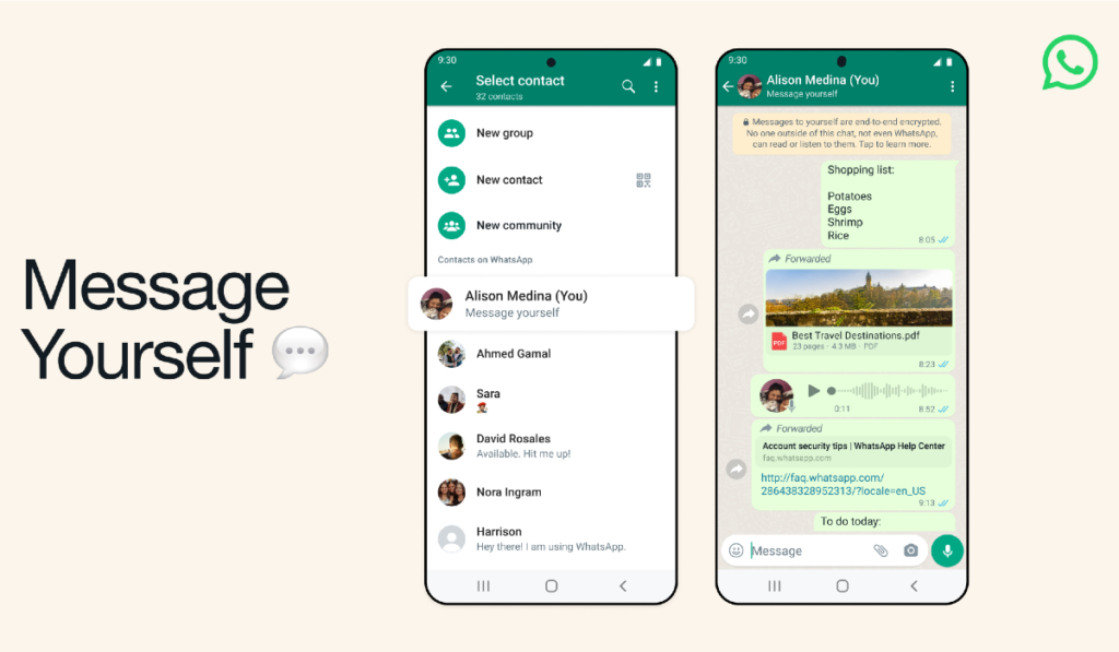 whatsapp's "message yourself" feature is now live for users
