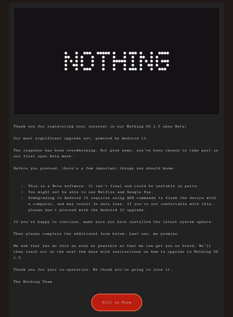 nothing phone 1 gets nothing os 1.5 open beta based on android 13