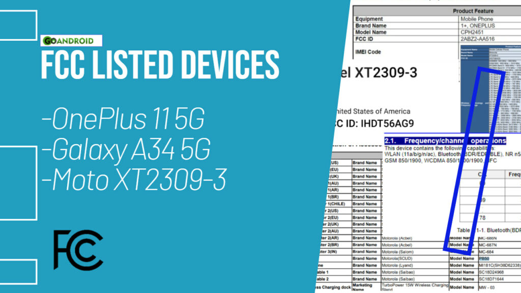 oneplus 11 5g us, samsung galaxy a34 5g, and motorola xt2309-3 devices spotted on fcc