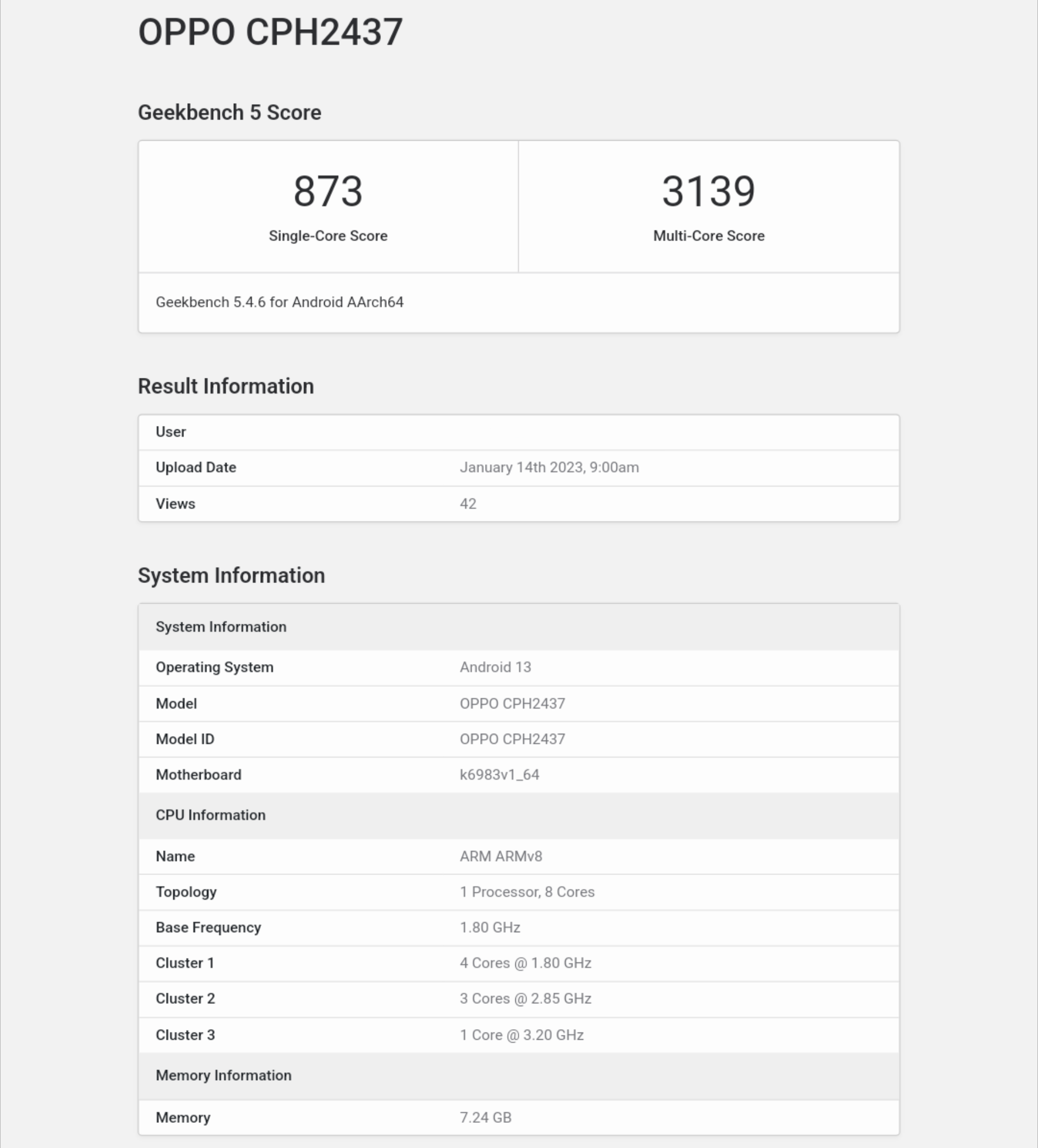oppo find n2 flip geekbench