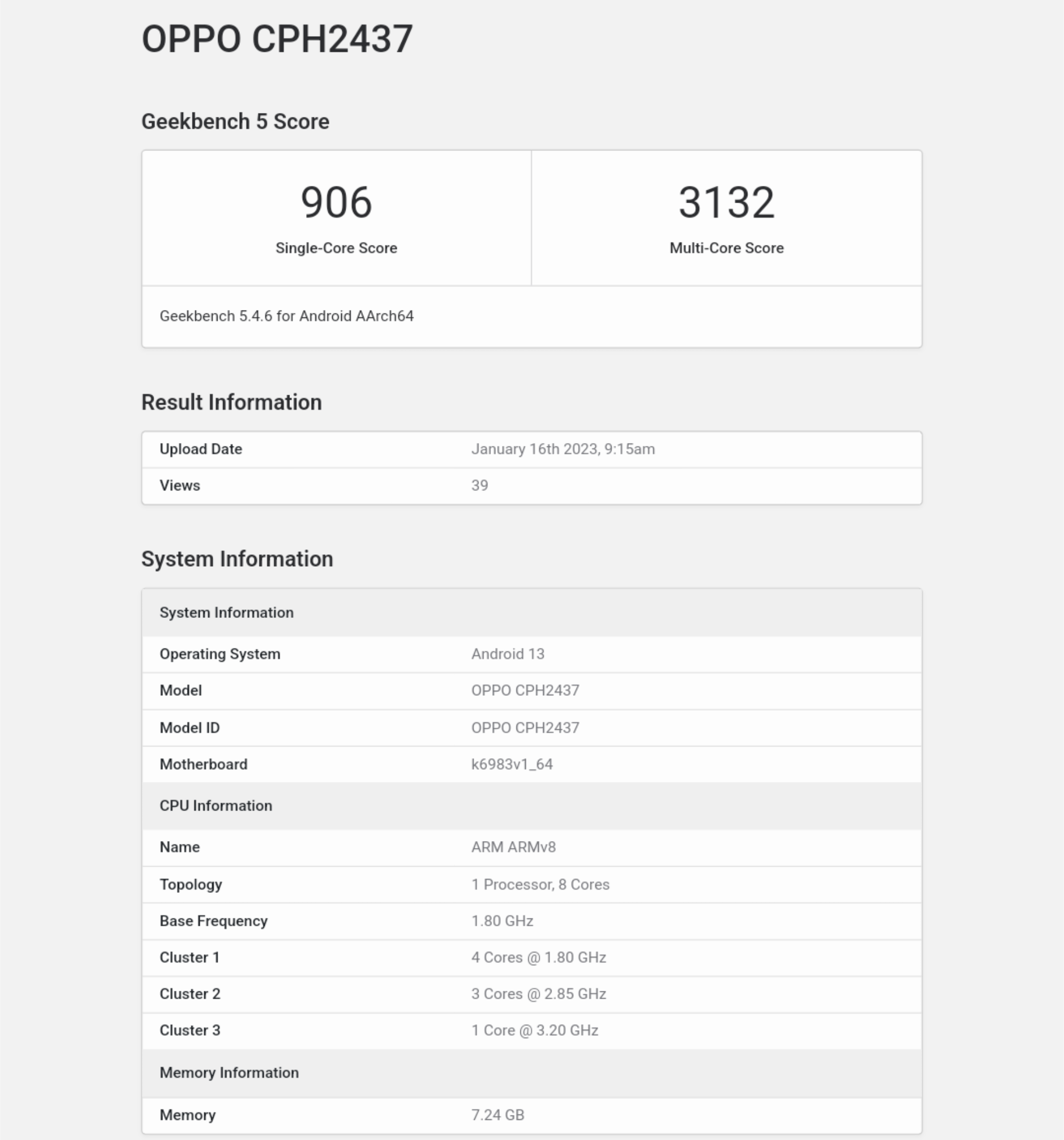 oppo find n2 flip geekbench