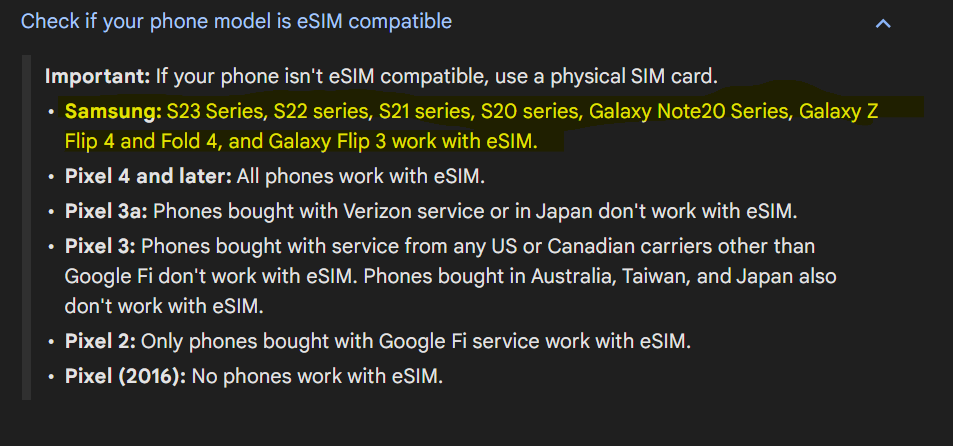 google fi esim support arrives for galaxy s23 series