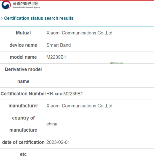 xiaomi smart band 8 moniker confirmed by sirim, also appears on nrra korea