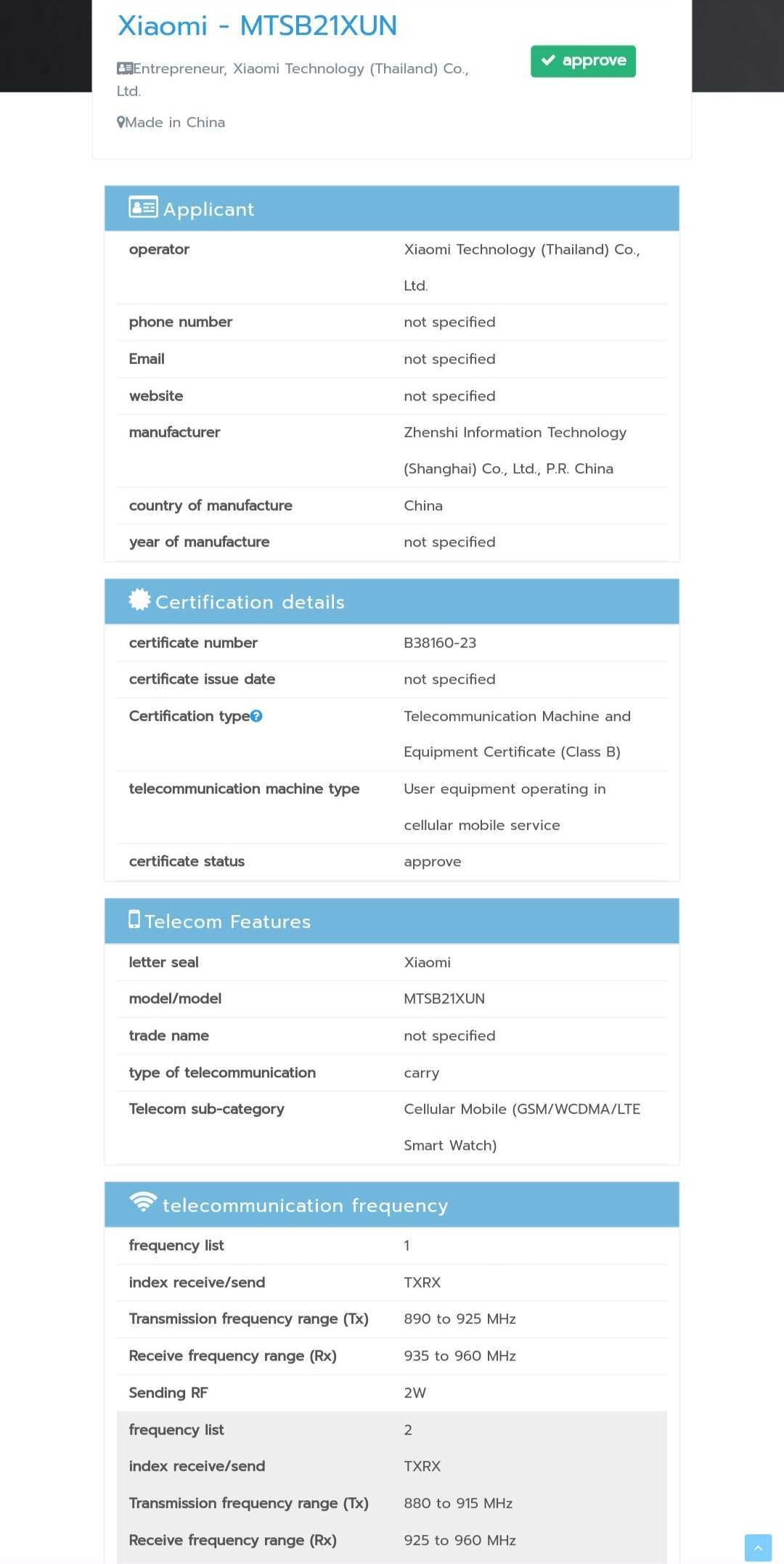 xiaomi mtsb21xun (lte smartwatch) spotted on the nbtc certification 1 xiaomi mtsb21xun smartwatch approved on the nbtc certification - the go android