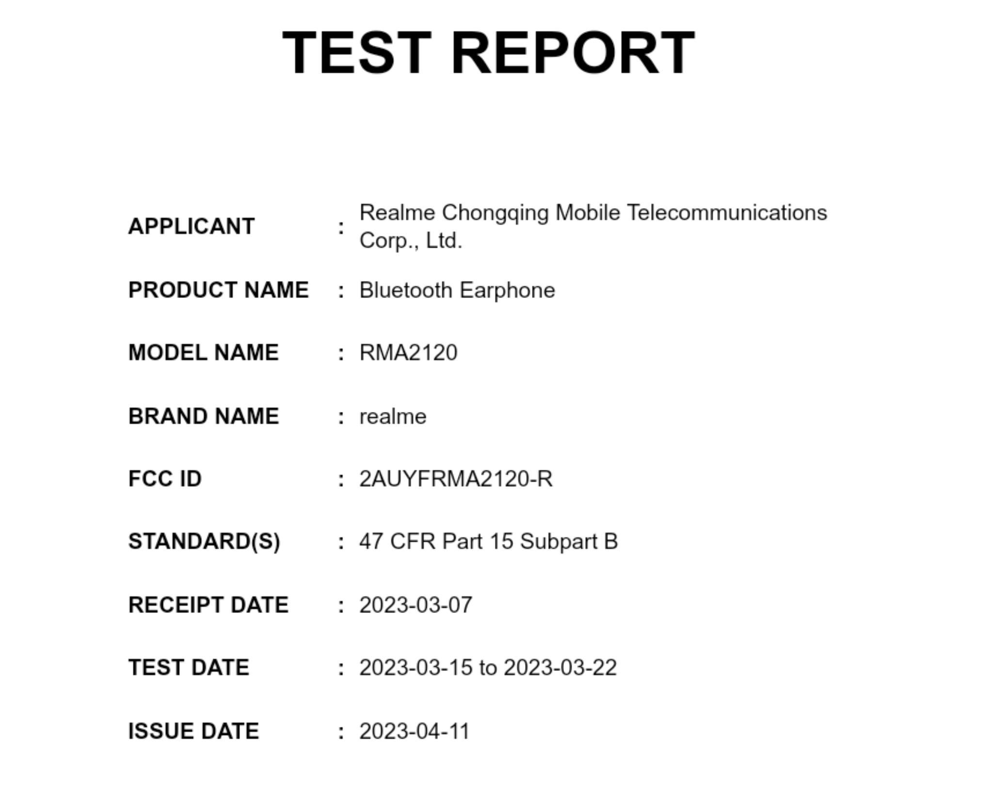 realme rma2120 bluetooth earphones spotted on fcc certification 2 realme rma2120 test report fcc - the go android