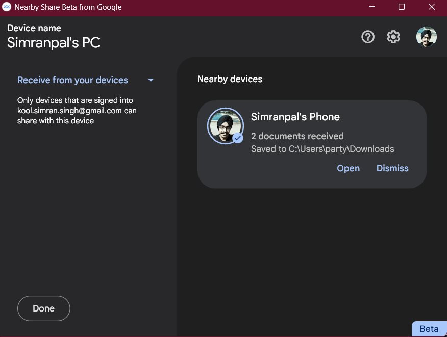 how to use nearby share to transfer files from android to windows pc