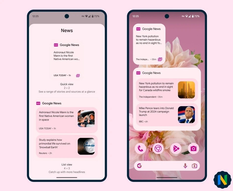 quick look at the new google news android widgets