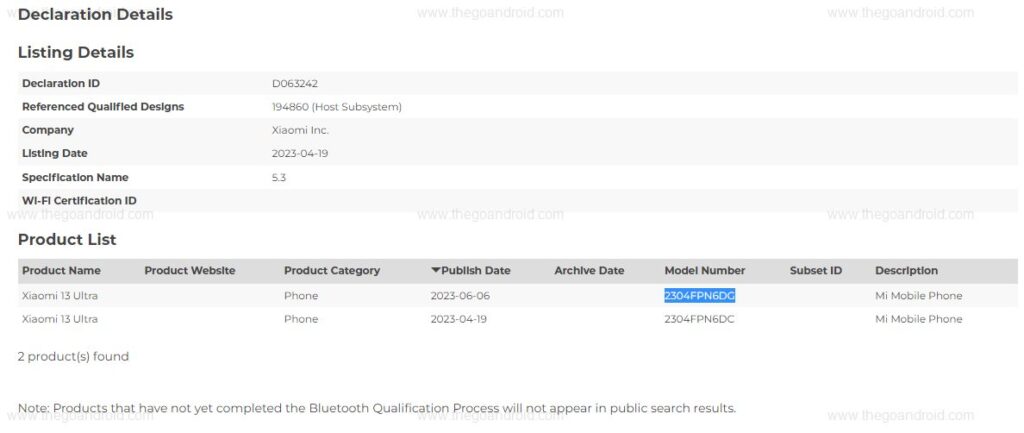 xiaomi 13 ultra global variant hits bluetooth sig, ahead of its official launch 1 xiaomi 13 ultra global variant hits bluetooth sig, ahead of its official launch