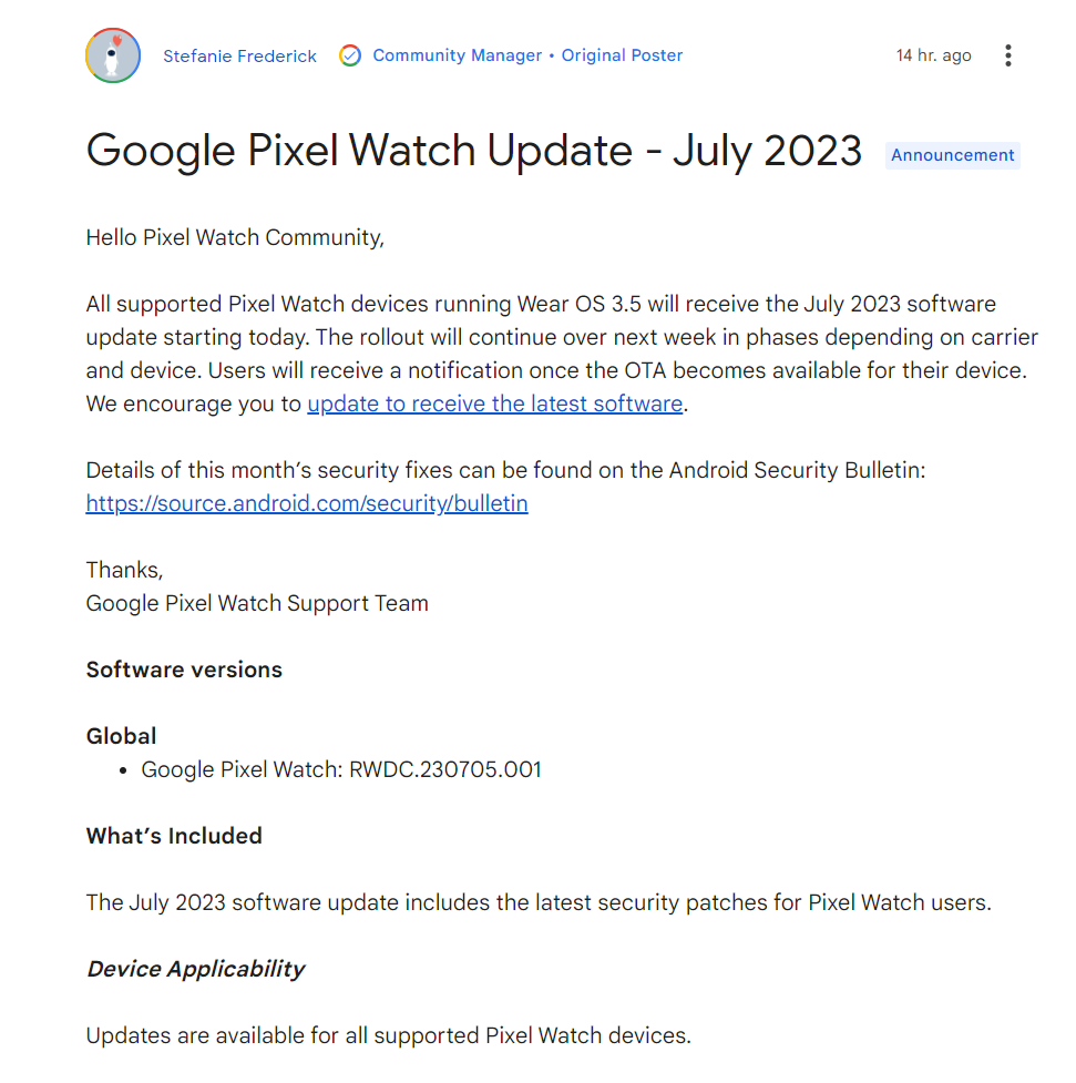 google pixel watch | july 2023 ota update | the go android