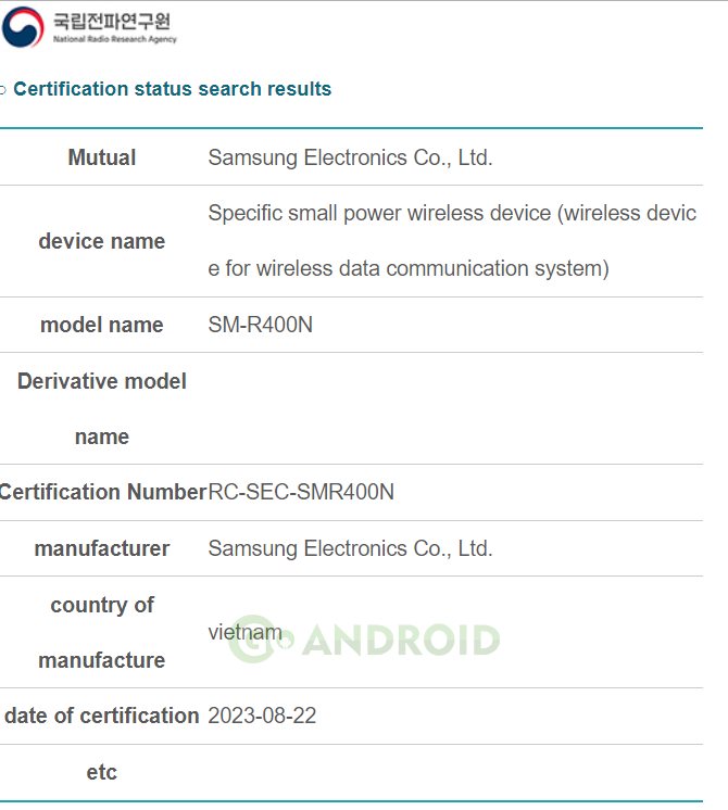 new samsung galaxy buds (sm-r400n) appear on nrra korea